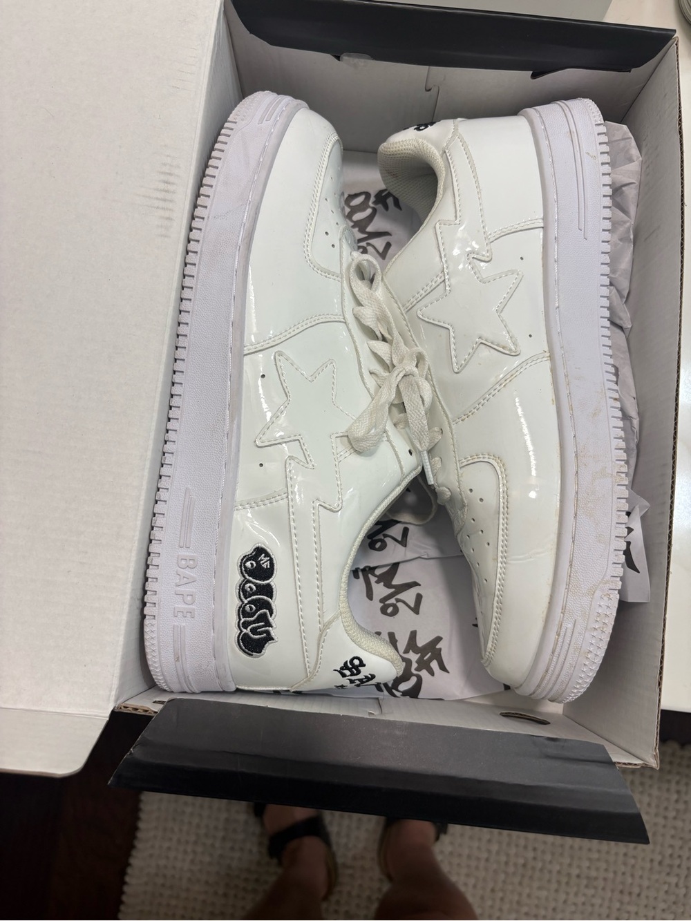 Bape White Patent Leather Star Low-Top Sneakers